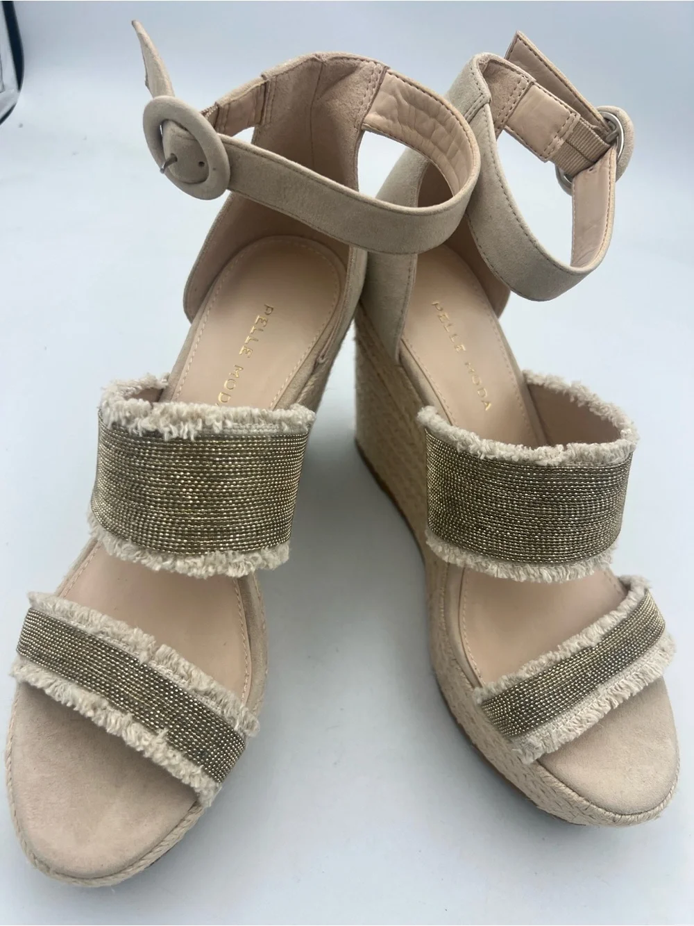 Pelle Moda Espadrille Suede Platform Wedge Sandals Woven Straps  Size 8.5M NEW